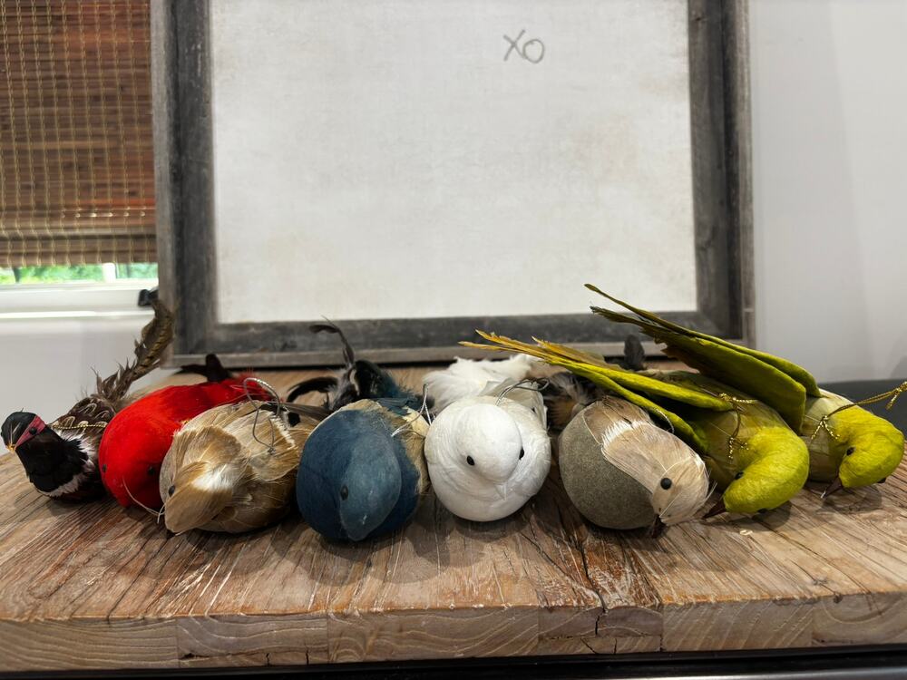 Lot of 8 Feathered Clip-On Bird Ornaments Christmas Tree Decor Mixed